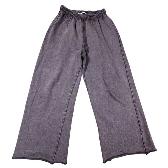 Zara Pants - Zara Womens Wide Leg Sweatpants Faded Black 100% Cotton Raw Hem Size S Small